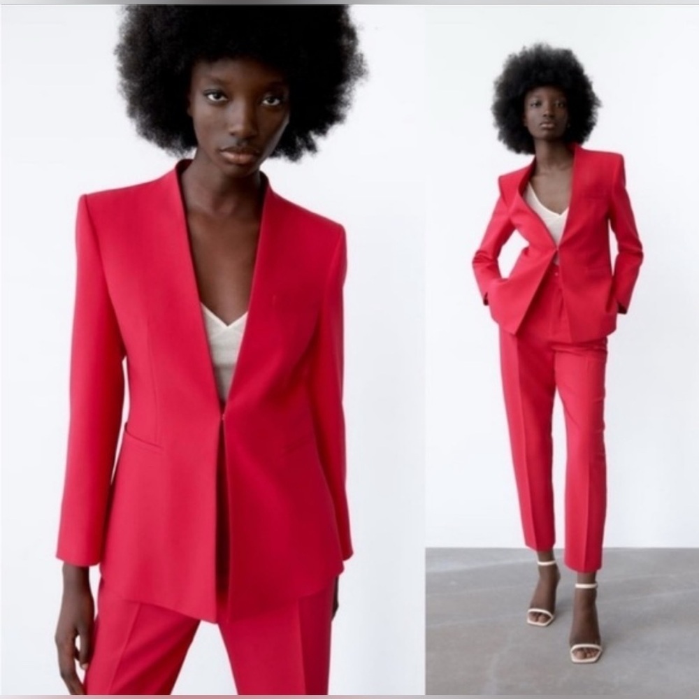 Zara Vibrant Red Pants Suit Set size S